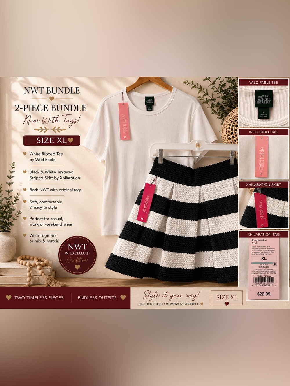 NWT Wild Fable & Xhilaration 2 Piece Bundle Skirt & Tee XL